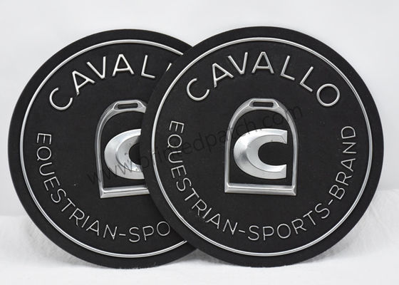 2 মিমি সিলভার টিপিইউ এমবসড প্যাচগুলি ওকো ব্ল্যাক 3 ডি সুয়েড লেবেল